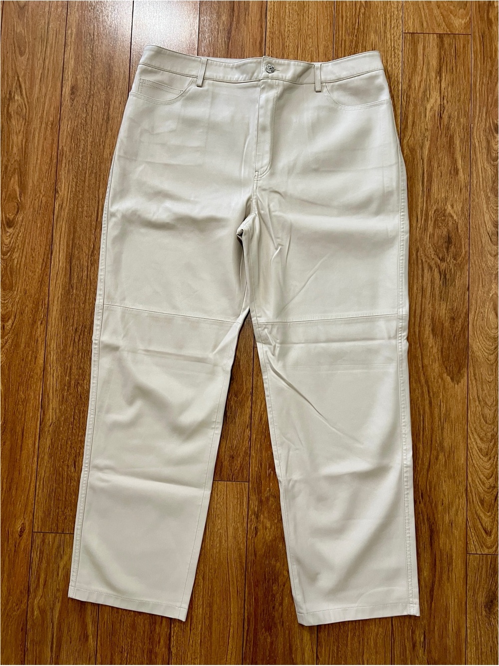 MNG Woman by Mango leather effect straight trousers in ecru US Women's 12